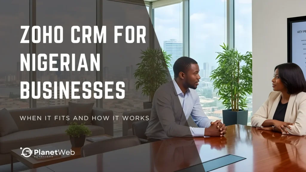 Zoho CRM for Nigerian businesses in a modern office meeting.