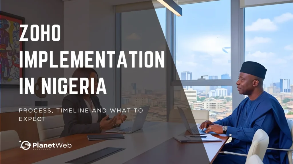 Zoho implementation in Nigeria presentation with business team, timeline, and expectations.
