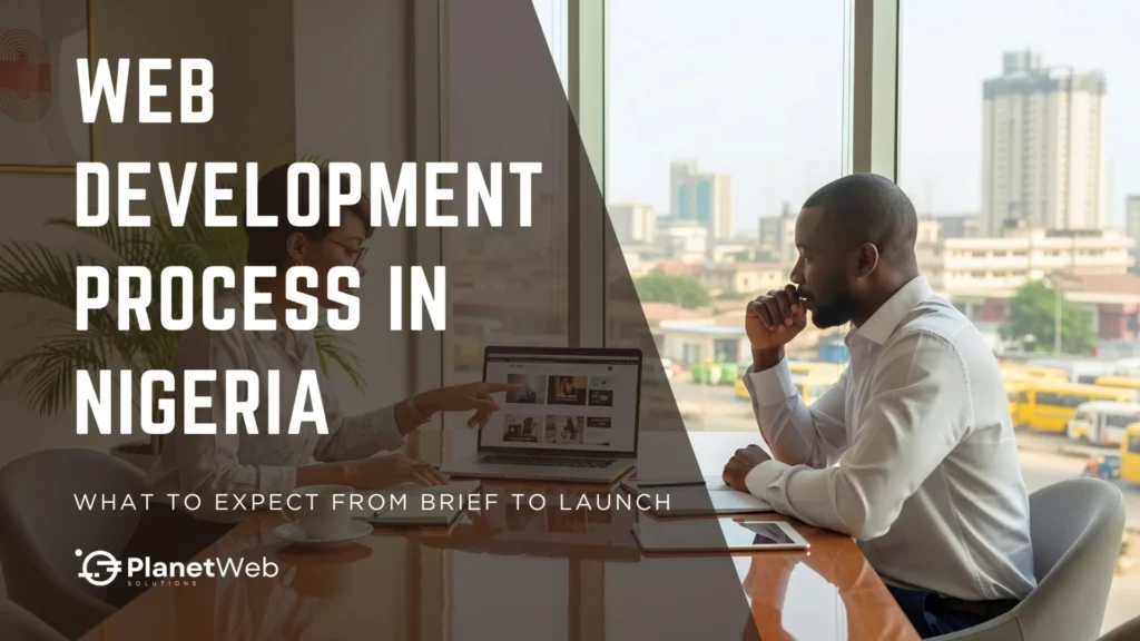 Web Development Process in Nigeria cover with office team and laptop.