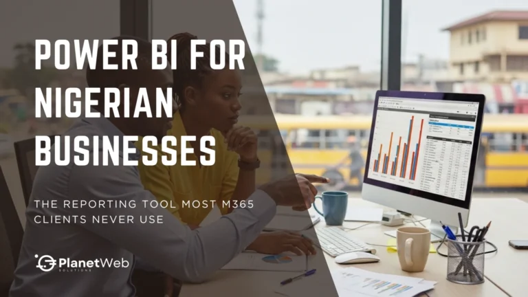 Power BI for Nigerian businesses in a modern office dashboard presentation.